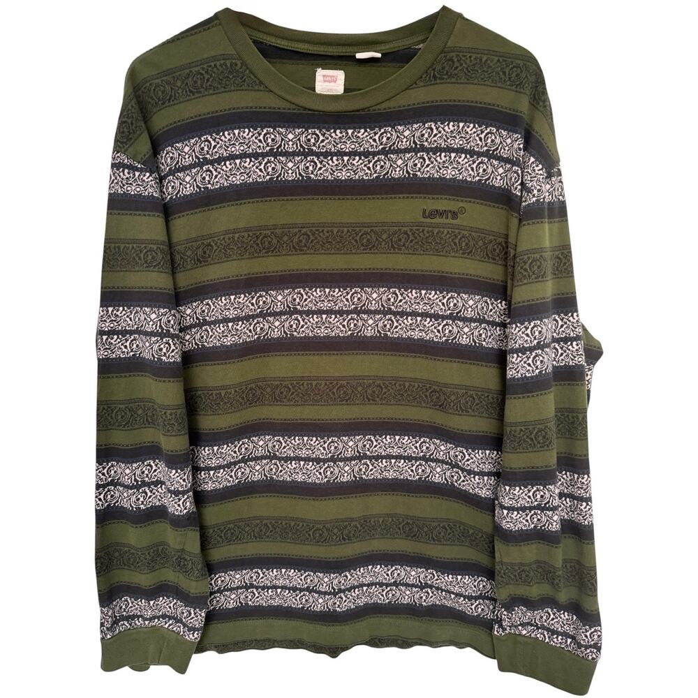 Levis Vintage Style Shirt Mens Large Green Pattern Striped Sweater Casual